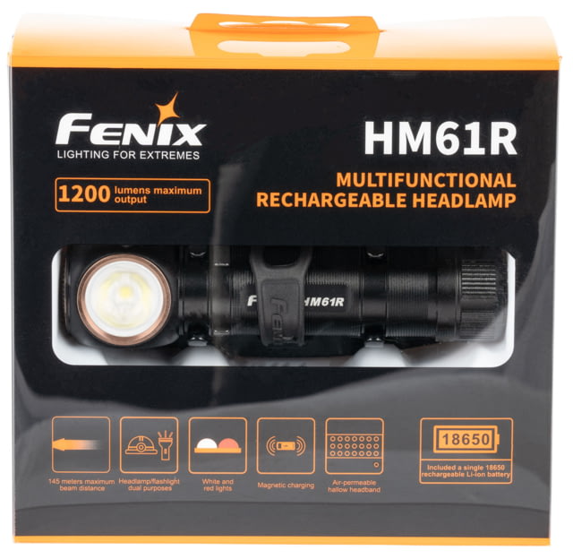 Fenix FX- LED Headlamp Rechargeable Black w/Orange Accents FX - Fenix