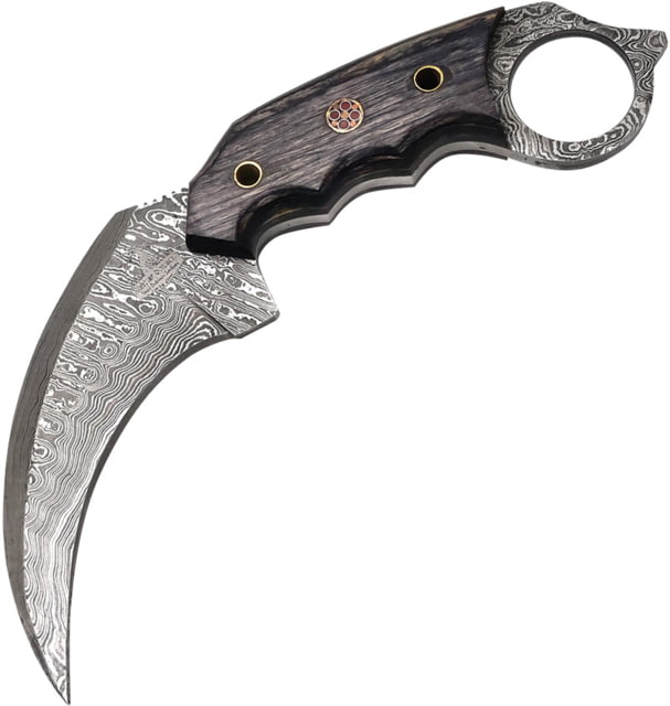 FH Knives Damascus Karambit 4.00 in Fixed Blade Knife Black finger grooved pakkawood