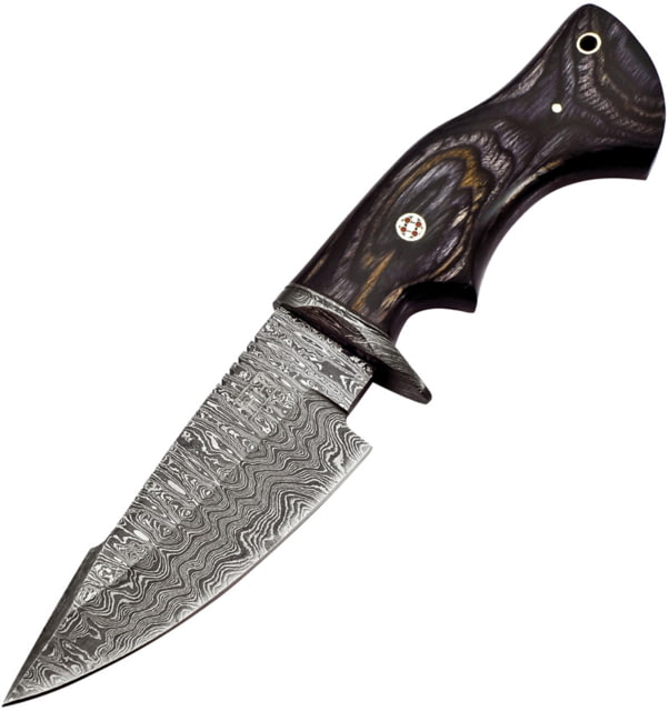 FH Knives Damascus 5.00 in Fixed Blade Knife Black and gray pakkawood