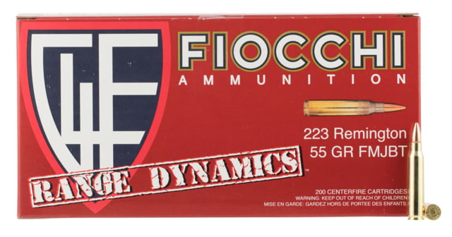 Fiocchi Range Dynamics, .223 Remington, 55 grain, FMJBT, Brass Cased Centerfire Rifle Ammo, 1000 Rounds, 223ARD