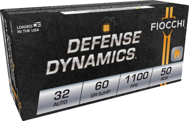 Fiocchi Defense Dynamic 32 Auto 60 Grain JHP Brass Pistol Ammo 50 Rounds - Fiocchi