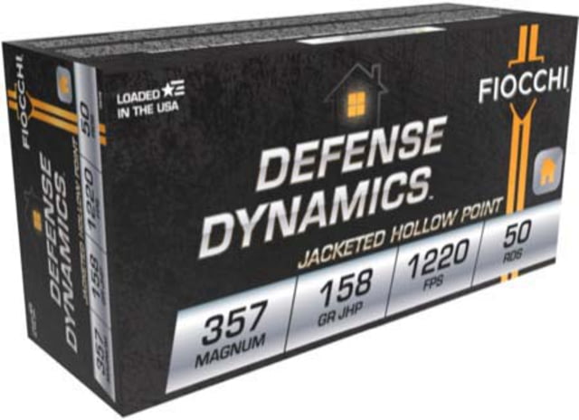 Fiocchi Defense Dynamics 357 Magnum 158 Grain JHP Brass Cased Pistol Ammo 50 Rounds cchi Defense Dynamics 357 Magnum 158 Grain JHP Brass Cased Pistol 50 Rounds Ammo