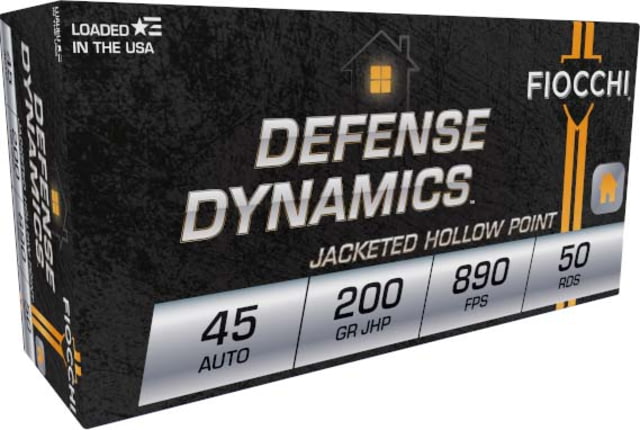 Fiocchi Defense Dynamics .45ACP 200 Grain JHP Brass Pistol Ammo 50 Rounds