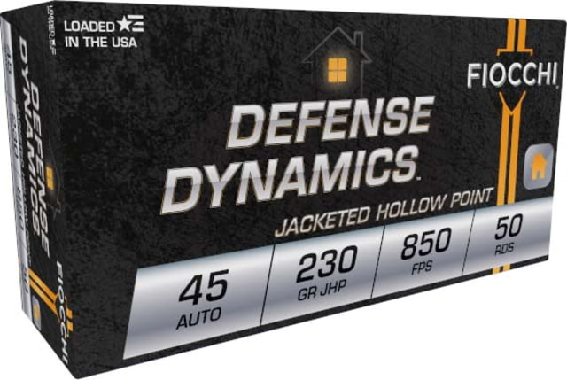 Fiocchi Defense Dynamics .45ACP 230 Grain JHP Brass Pistol Ammo 50 Rounds