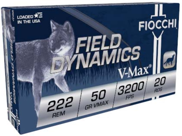 Fiocchi Field Dynamics .222 Remington 50 Grain VMAX Brass Rifle Ammo 20 Rounds cchi Field Dynamics .222 Remington 50 Grain VMAX Brass Rifle 20 Rounds Ammo