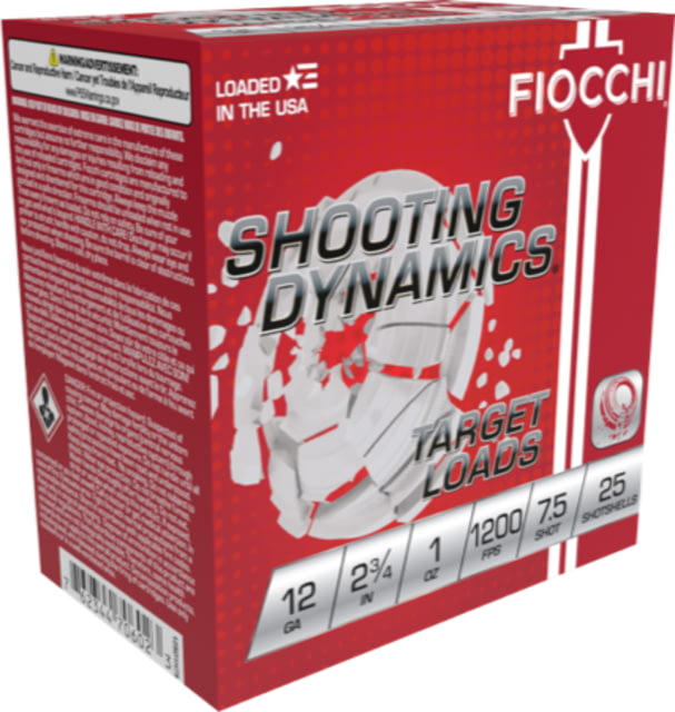 Fiocchi Shooting Dynamics 12 Gauge 1oz 2.75 Shotgun Ammo #7.5 Shot 100 Rounds cchi Shooting Dynamics 12 Gauge 1oz 2.75 Shotgun #7.5 Shot 100 Rounds Ammo