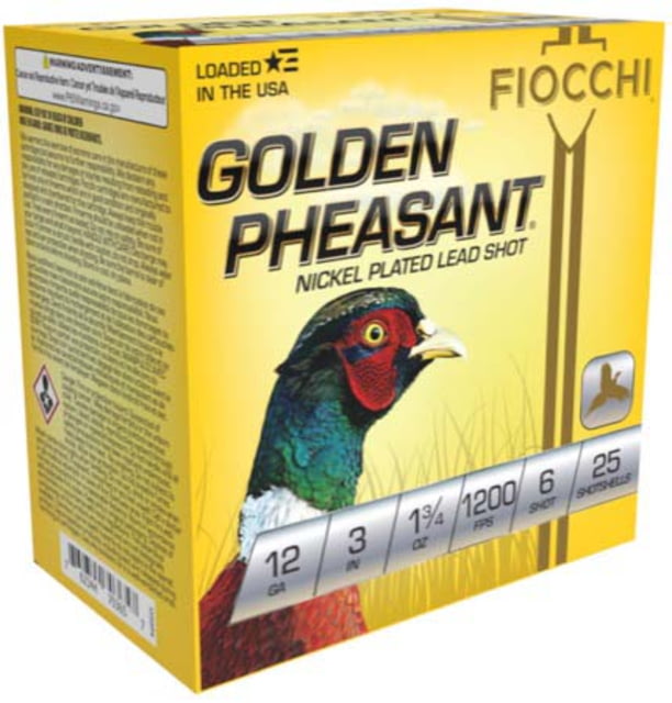 cchi Golden Pheasant Nickel Plated 12 Gauge 1 3/4oz 3in Shotgun 6 Shot 25 Rounds Ammo
