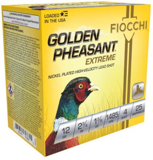 cchi Golden Pheasant 12 Gauge 1 3/8 Oz 2.75in 4 Size 1485 Velocity Shotgun 25 Rounds Ammo