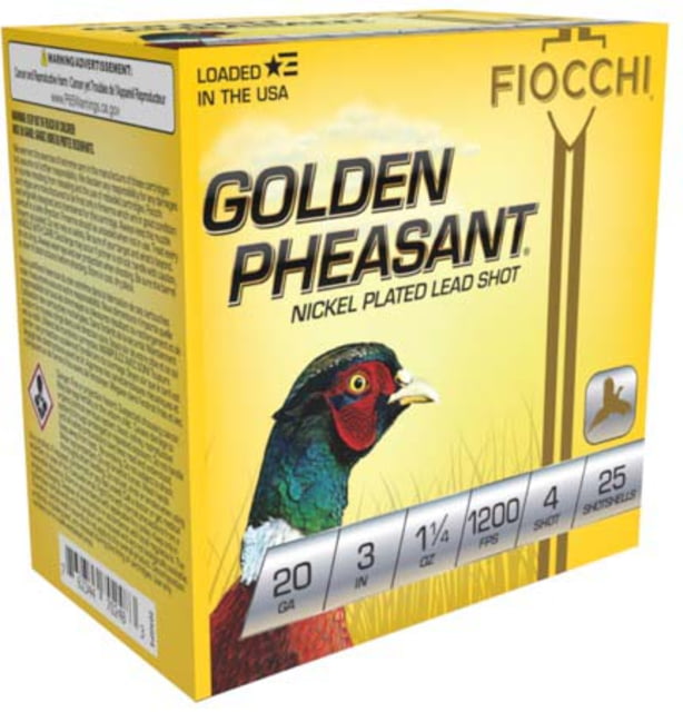 cchi Golden Pheasant 20 Gauge 1 1/4oz 3in 4 Size Shotgun 25 Rounds Ammo