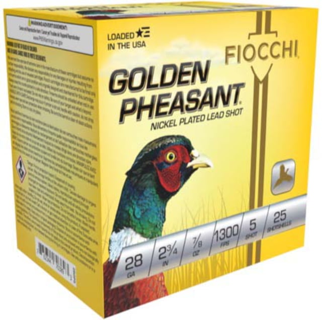 Fiocchi Golden Pheasant 28 Gauge 7/8oz 2.75in 5 Size Shotgun Ammo 25 Rounds cchi Golden Pheasant 28 Gauge 7/8oz 2.75in 5 Size Shotgun 25 Rounds Ammo