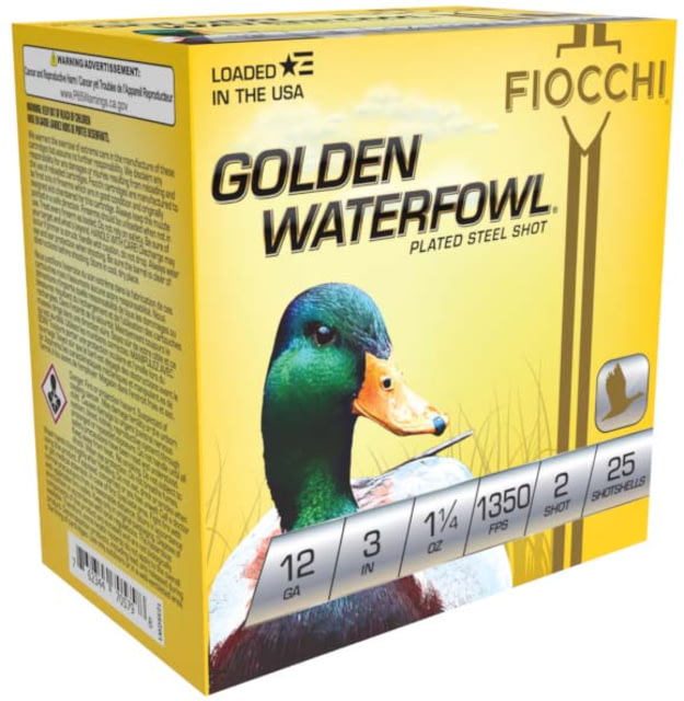 Fiocchi Golden Waterfowl 12 Gauge 1 1/4oz 3in Shotgun Ammo 2 Shot 25 Rounds