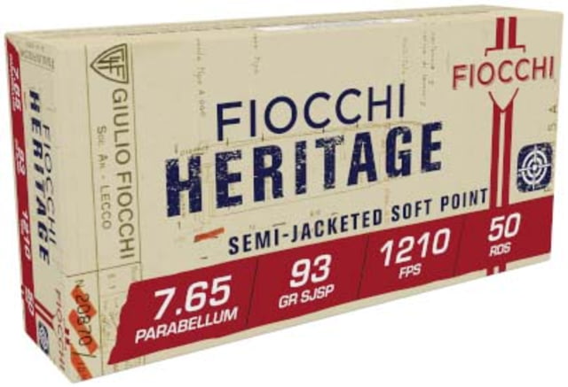 cchi Heritage .30 Luger 93 Grain JSP Brass Cased Pistol 50 Rounds Ammo