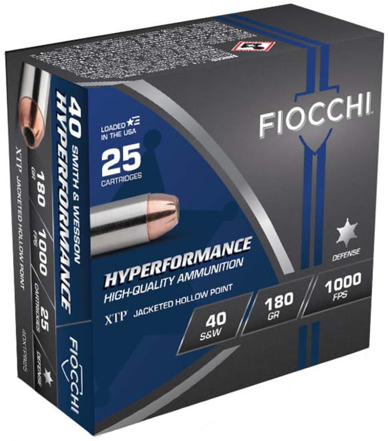 Fiocchi Hyperformance Defense .40 S&W 180 Grain JHP Brass Cased Pistol Ammo 25 Rounds - Fiocchi