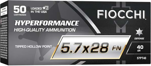 cchi Hyperformance Defense 5.7x28mm 40grain Tipped Hollow Point Brass Cased Pistol 50 Rounds Ammo
