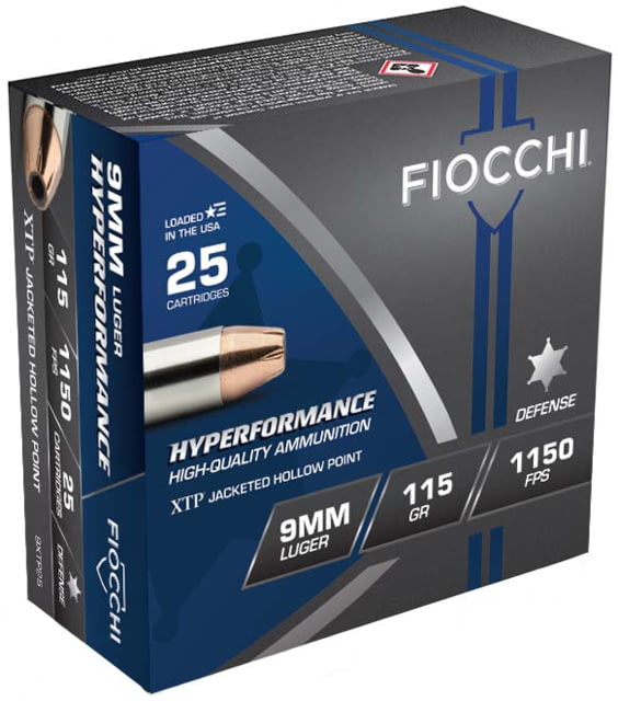 cchi Hyperformance Defense 9mm 115Grain XTPHP Brass Pistol 25 Rounds Ammo