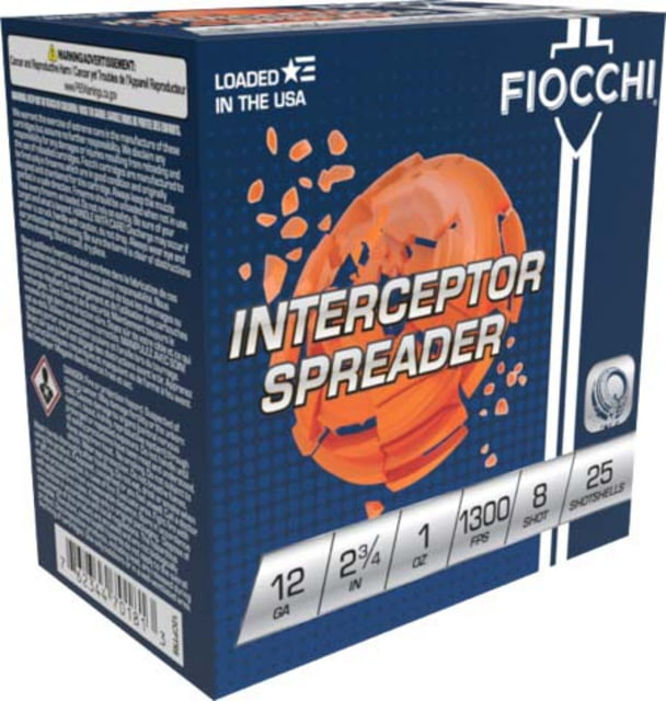 Fiocchi Interceptor Spreader 12 Gauge 1oz 2.75in Shotgun Ammo 25 Rounds cchi Interceptor Spreader 12 Gauge 1oz 2.75in Shotgun 25 Rounds Ammo