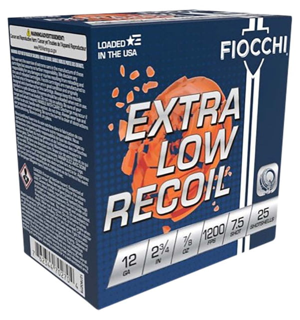 Fiocchi Low Recoil Trainer 12 Gauge 7/8oz 2.75in Shotgun Ammo #7.5 25 Rounds cchi Low Recoil Trainer 12 Gauge 7/8oz 2.75in Shotgun #7.5 25 Rounds Ammo