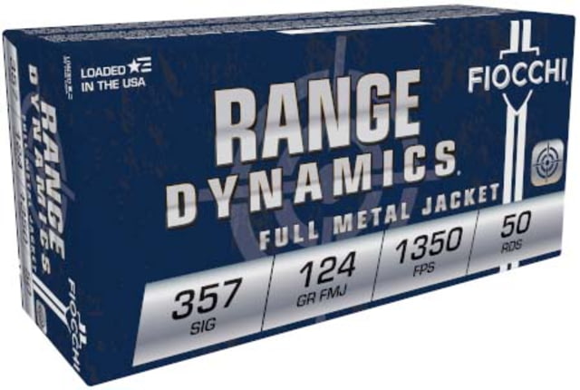 cchi Range Dynamics .357 SIG 124 Grain FMJ Brass Cased Centerfire Pistol 50 Rounds Ammo
