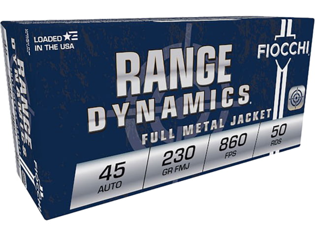 cchi Range Dynamics .45 ACP 230 Grain Full Metal Jacket Brass Cased Pistol 50 Rounds Ammo