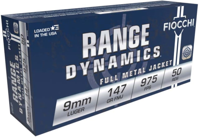 cchi Range Dynamics 9mm 147 Grain FMJ Brass Pistol 50 Rounds Ammo