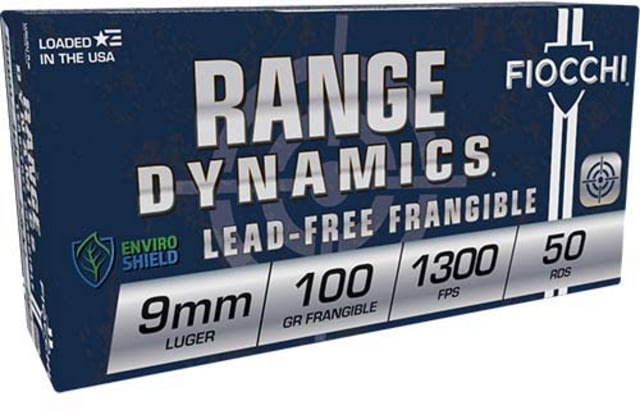 cchi Range Dynamics 9mm Luger 100 Grain Non-Tox Frangible Brass Pistol 50 Rounds Ammo