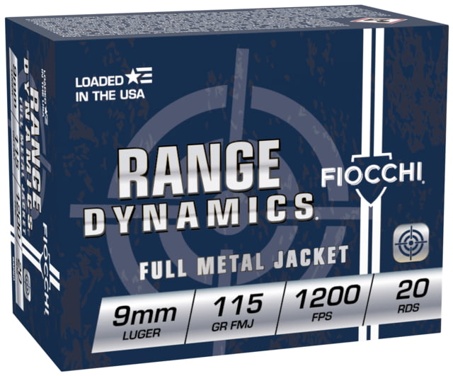 cchi Range Dynamics 9mm Luger 115 Grain FMJ Brass Pistol 20 Rounds Ammo