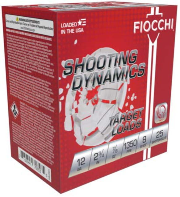 Fiocchi Shooting Dynamics 12 Gauge 7/8oz 2.75in Shotgun Ammo #8 25 Rounds cchi Shooting Dynamics 12 Gauge 7/8oz 2.75in Shotgun #8 25 Rounds Ammo