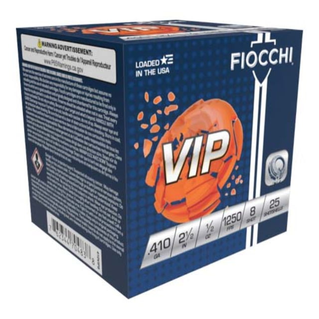 Fiocchi VIP 410 Gauge 1/2oz 2.5in 8 Shot Shotgun Ammo 25 Rounds cchi VIP 410 Gauge 1/2oz 2.5in 8 Shot Shotgun 25 Rounds Ammo