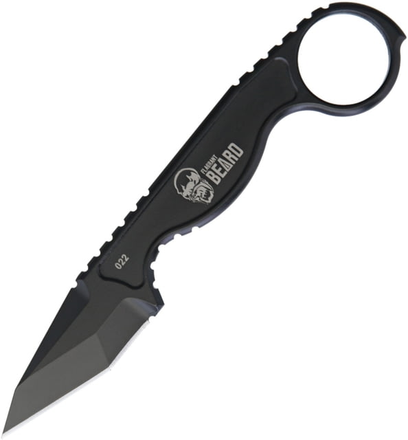 Flagrant Beard Havoc Neck Knifeout Knife 6.63in Overall 2.38in Blackout Finish 1095Hc Steel Tanto Blade One-Piece Construction Finger Ring Black Kydex - Flagrant Beard