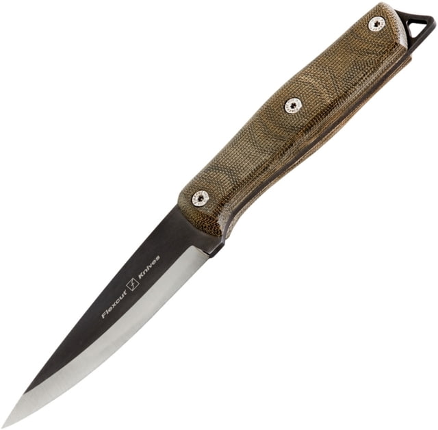 Flexcut Hawthorne Explorer Knife 8.38in Overall 3.88in Black Oxide Coated 1095Hc Steel Blade OD Green Canvas Micarta Handle Black Leather Sheath - Flexcut