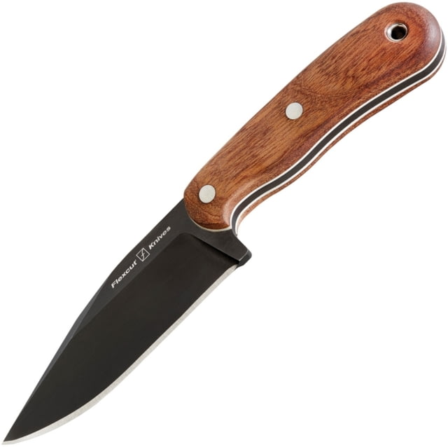 Flexcut Hawthorne Seeker Knife 8.5in Overall 4.13in Black Oxide Coated 1095Hc Steel Clip Point Blade Conditioned Sapele Wood Handle With White G10 - Flexcut