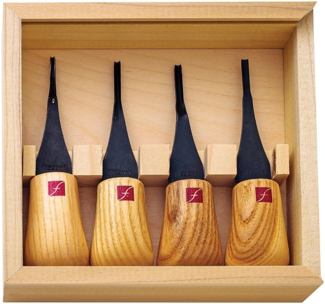 Flexcut Mini-Palm Fixed Blade Knives Four Piece Set in Wooden Storage Box - Flexcut