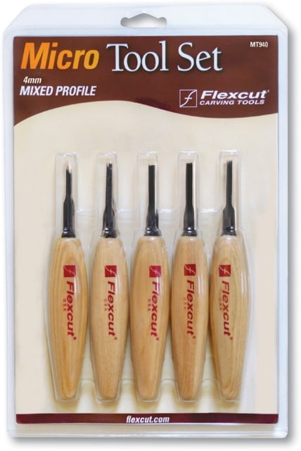Flexcut Mixed Profile Micro Tool Set Knife 5.5in Overall 1.5in Blade Wood Handle - Flexcut