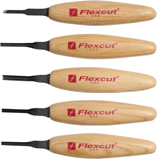Flexcut Mixed Profile Micro Tool Set Knife 5.5in Overall SS Blade Wood Handle Includes Mt16 Skew Mt21 Sweep Mt29 Deep-U Mt33 45 Degree V Mt41 90 - Flexcut