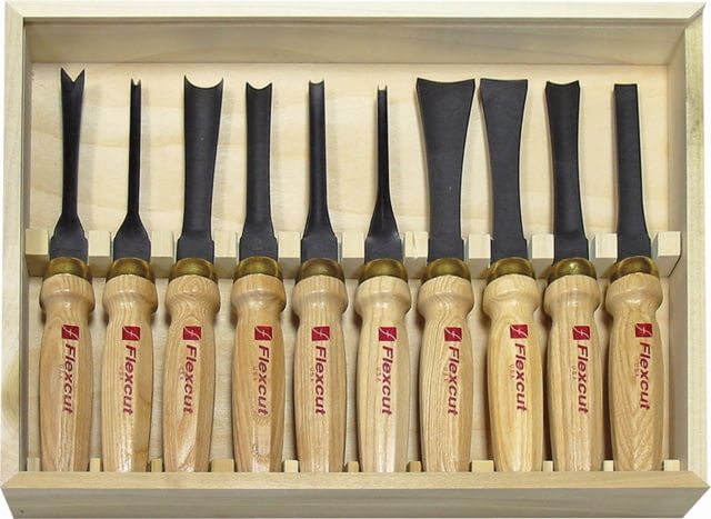 Flexcut Ten Piece Deluxe Mallet Knife Set Carbon Steel Blade Wood Handle - Flexcut