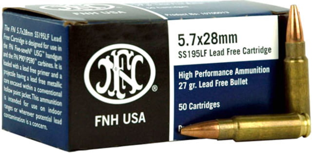 FN America 5.7x28mm 27 Grain Lead Free Jacketed Hollow Point Brass Case Pistol Ammo 50 Rounds 10700013 - Fn America