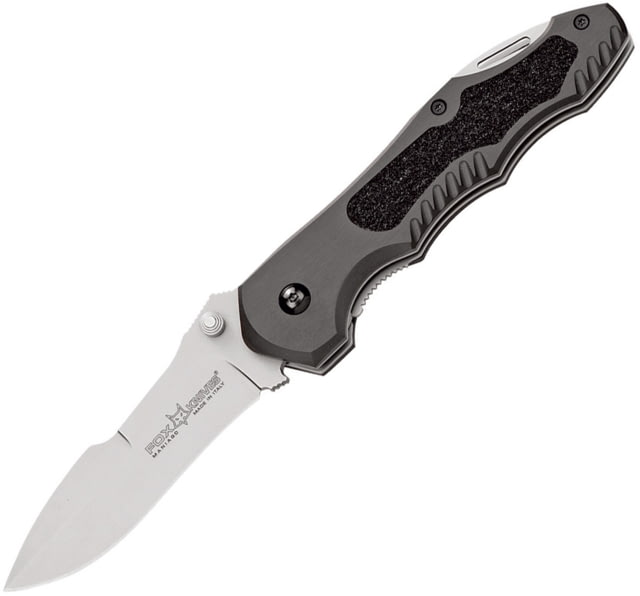 Fox Chinook Linerlock Gray Folding Knife 3.25" satin finish Bohler N690 stainless blade Gray aluminum handle with black rubber insert - Fox