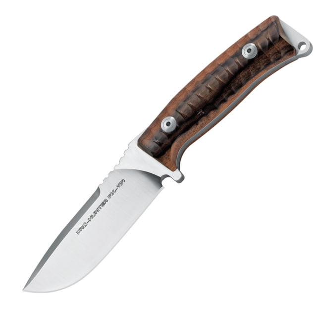 Fox DW Pro Hunter Fixed Blade Knife 9in Overall 4.5in Satin Bohler N690 SS Drop Point Brown Sculpted Wood Brown