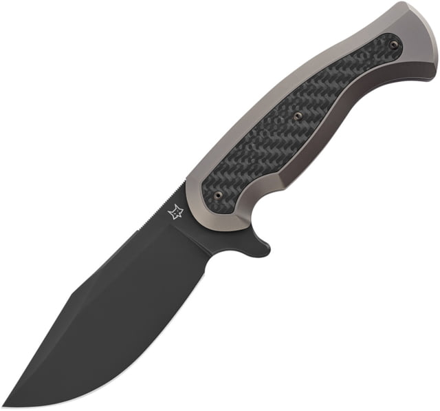Fox Eastwood Tiger CF Knife by Gudy Von Poppel 9.5in Overall 4.25in Black PVD Niolox Tool Steel Blade Bead Blast Titanium Handle w/ Carbon Fiber Inlay - Fox