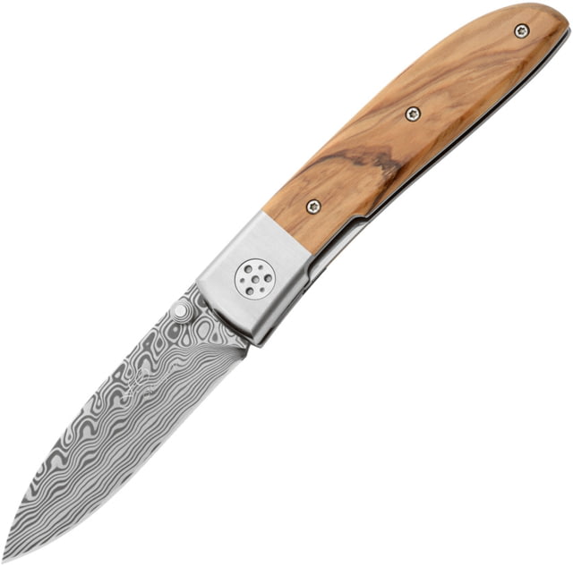 Fox Elite Linerlock Olive Wood Folding Knife 3.13" Damascus steel blade Olive wood handle - Fox