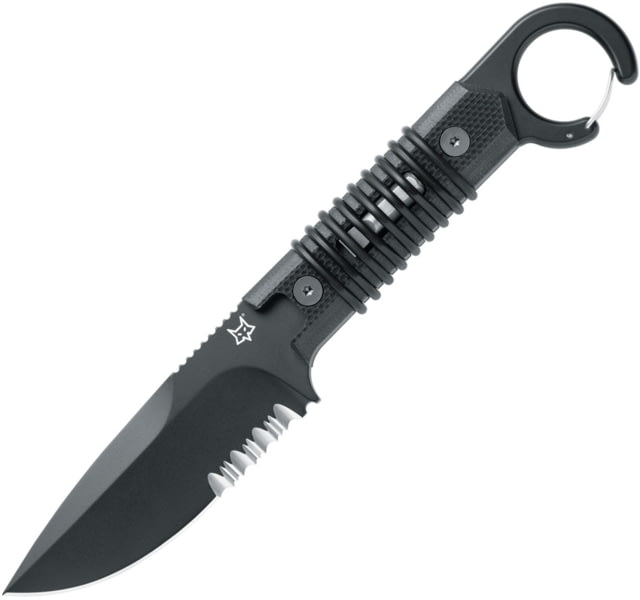 Fox Ferox Fixed Blade Knife 3.5" black PVD coated partially serrated Bohler N6 Black G10 handle - Fox