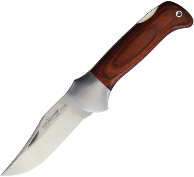 Fox Forest Lockback Pakkawood Folding Knife 4.25" satin finish Bohler N690 stainless clip poin Brown pakkawood handle