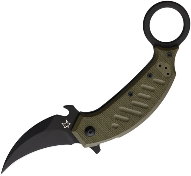 Fox Karambit OD Folding Knife 4.88in Closed 2.5in Black Oxide Coated Bohler N690 Stainless Karambit Blade OD Green G10 Handle