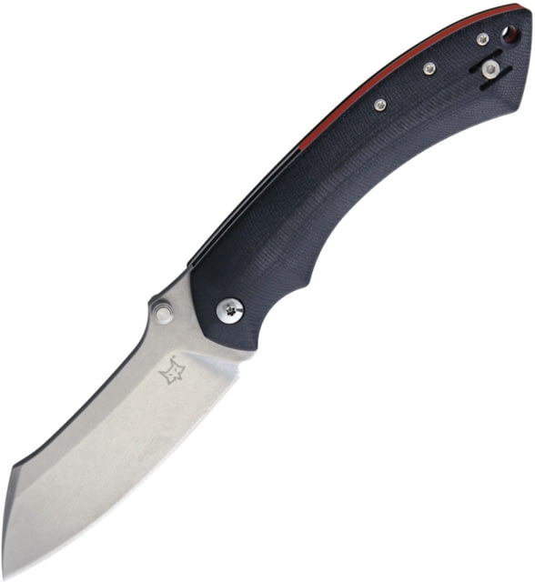 Fox Max Rom Pelican Linerlock Folding Knife 3.5in Stonewash Bohler N690 SS Blade Black G10 Handle Thumb Stud Pocket Clip Black Nylon Zippered Storage
