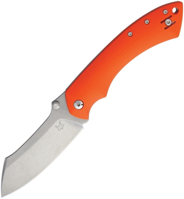 Fox Max Rom Pelican Linerlock Folding Knife 3.5in Stonewash Bohler N690 SS Blade Orange G10 Handle Thumb Stud Pocket Clip Black Nylon Zippered Storage - Fox