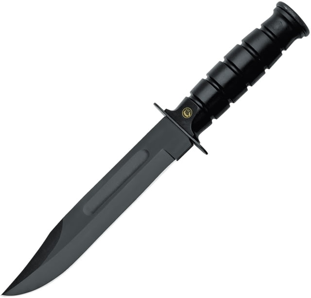 Fox Military Explorer Fixed Blade Knife 12.25in Overall 7.25in Black Carbon Steel Clip Point Blade Black Grooved ABS Handle SS Guard And Pommel Black - Fox