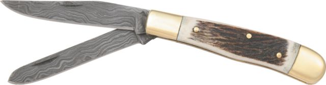 Fox-N-Hound Damascus Trapper Folding KnifeClip and Spey Blade Genuine Stag Handle FH614 - Fox-N-Hound