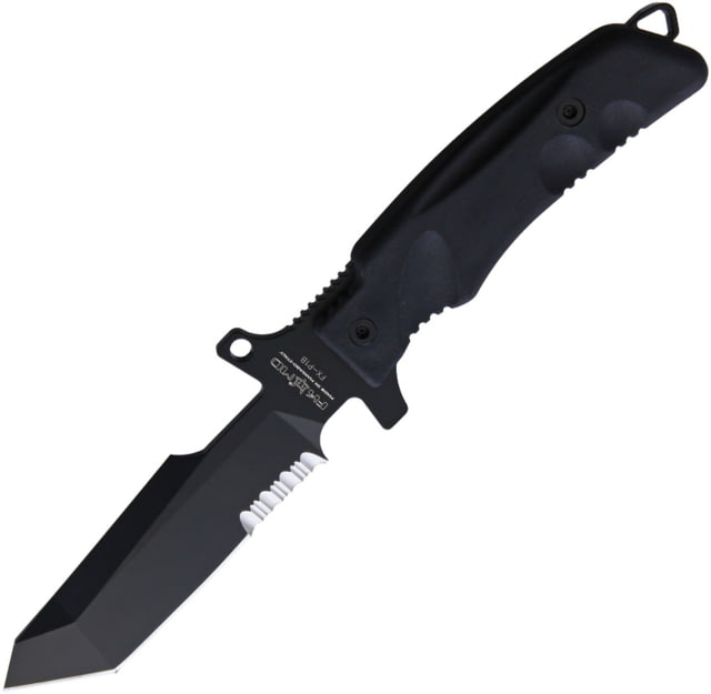 Fox Predator 1 Fixed Blade Knife 5" black finish partially serrated Bohler N690 sta Black Forprene handle - Fox
