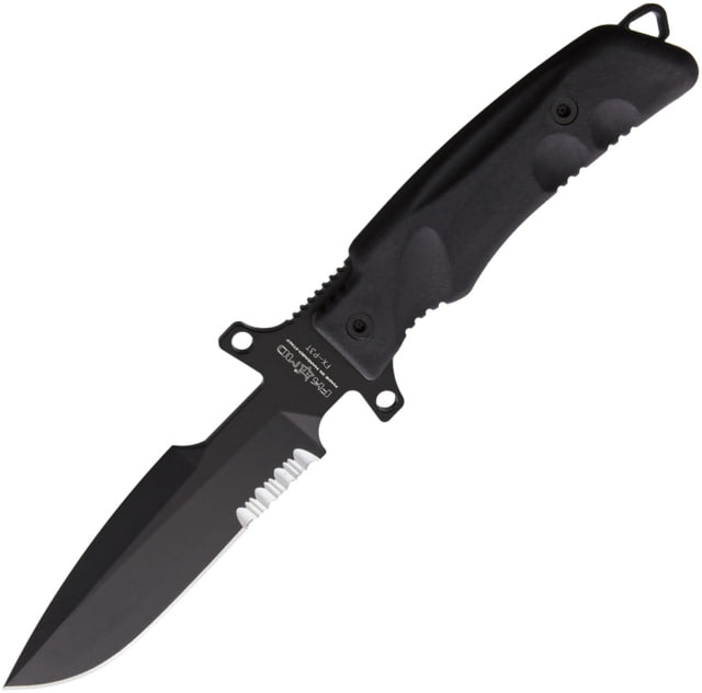 Fox Predator I Fighting Knife 5.5" black PTFE coated partially serrated Bohler N Black Forprene handle - Fox