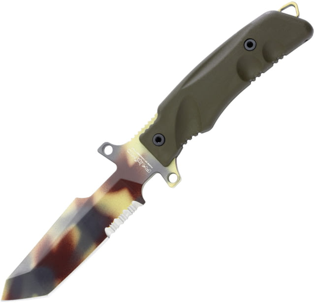 Fox Predator I Fixed Blade Camo Knife 5.5" desert camo PTFE coated partially serrated Bo OD green Forprene handle - Fox